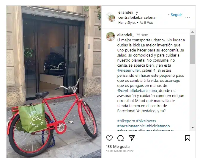 Reel de Instagram de eliandeli_ y centralbikebarcelona