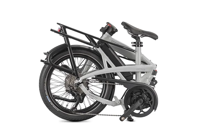 Bicicleta plegable Tern Vektron en color blanco completamente doblada